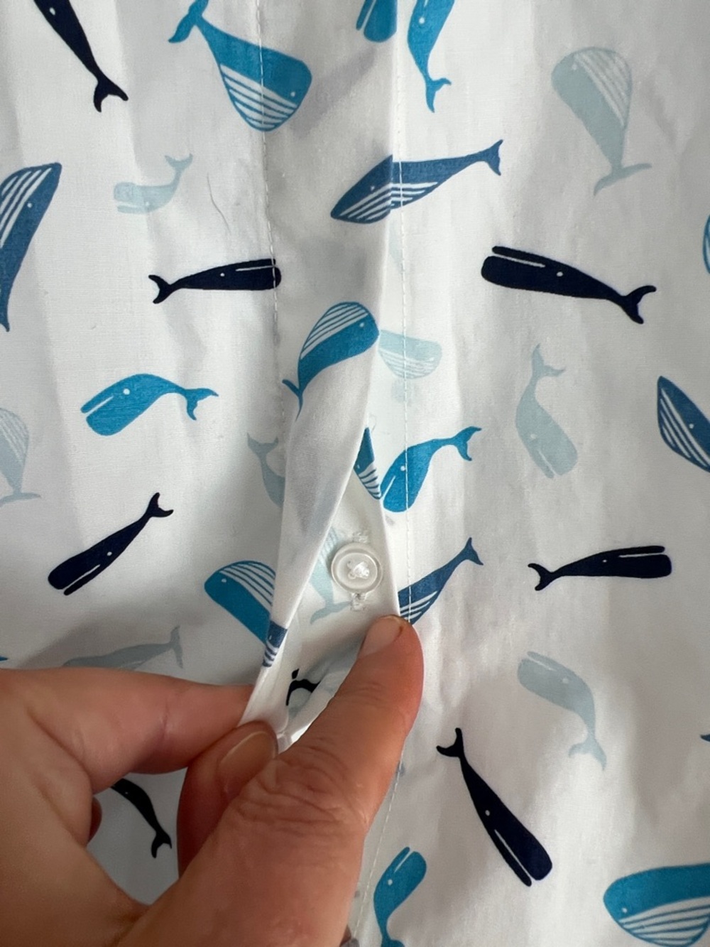 Lands' End White Short-Sleeve Button-Up Shirt with Blue Whale Print - Picture 6 of 11